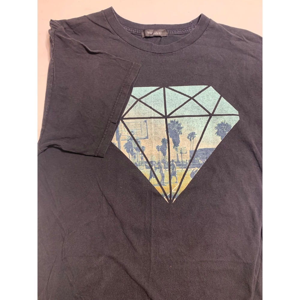 Workshop Mens Diamond Basketball Graphic T-Shirt Black Short Sleeve Crewneck